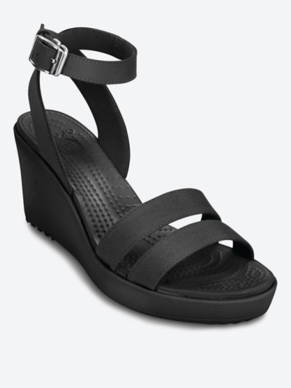 Crocs Black Leigh wedge heel ankle strap slip on w9 Excellent Condition Like New